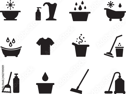 Essential cleaning and laundry icons for home care and hygiene