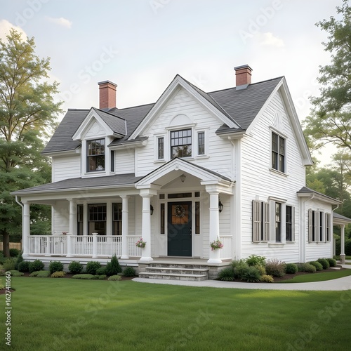 Exterior View of Contemporary Farmhouse with Porch