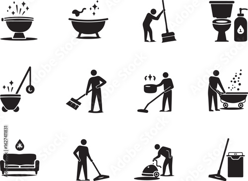 Sparkling clean home icons for sanitization and tidiness, perfect for services