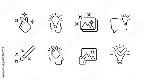 Creative outline icons set – linear, artistic, design inspiration symbols