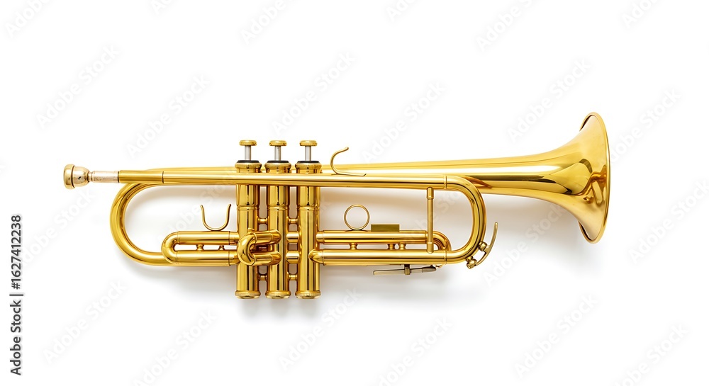 Obraz premium Golden Trumpet Musical Instrument on White Background for Music and Entertainment