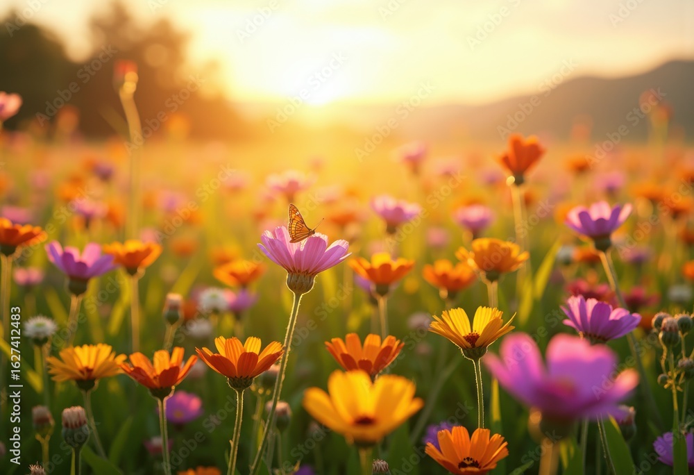 Obraz premium vibrant wildflowers blooming sunlit open fields nature beauty breathing fresh air lush colorful landscape, rainbow, lgbtq, lgbt, pride, love, equality, petal