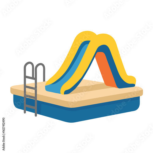 Inflatable colorful pool slide with ladder on pontoon vector