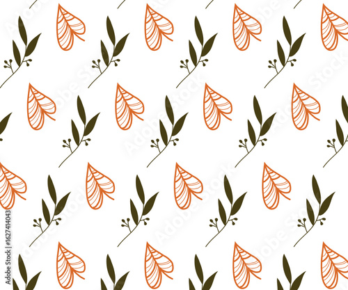 Nature's Symphony: An exquisite illustration of organic leaves and subtle textures intertwines to create an elegant, timeless, seamless repeating pattern, evoking serenity.