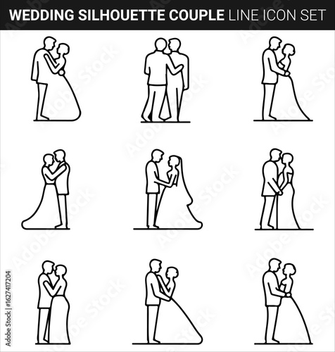 Quality full Wedding Silhouette Bundle Couple line icon set
