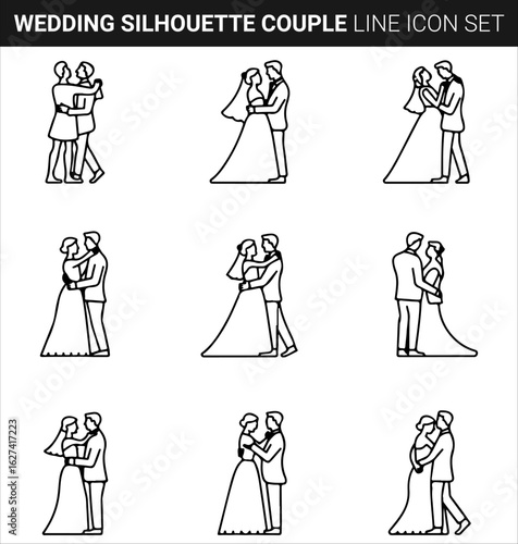 Quality full Wedding Silhouette Bundle Couple line icon set