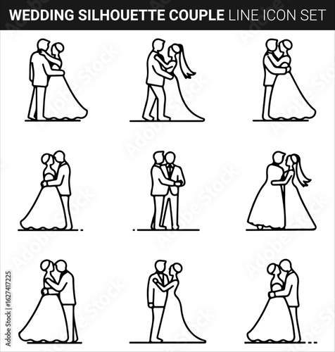 Quality full Wedding Silhouette Bundle Couple line icon set