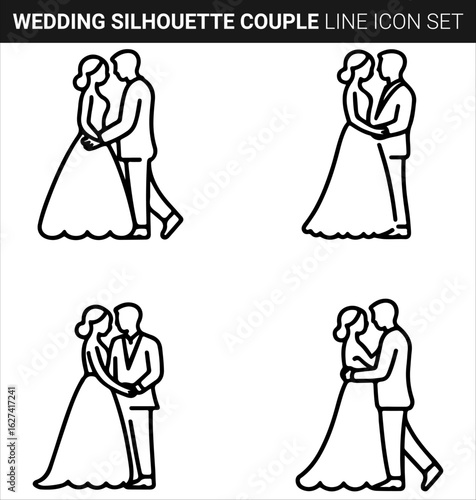 Quality full Wedding Silhouette Bundle Couple line icon set