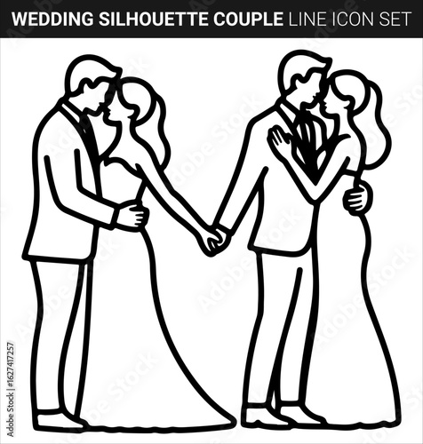 Quality full Wedding Silhouette Bundle Couple line icon set