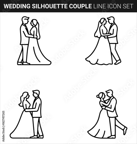 Quality full Wedding Silhouette Bundle Couple line icon set