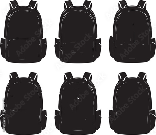Black backpacks with white outlines graphic illustration
