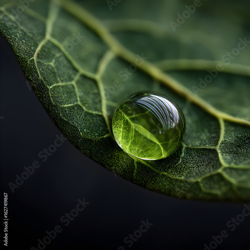 Nature's Intricate Details: Capturing the Beauty of a Single Raindrop on a Leaf Under Close Observation