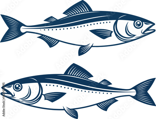 Minimalist haddock fish icon set design