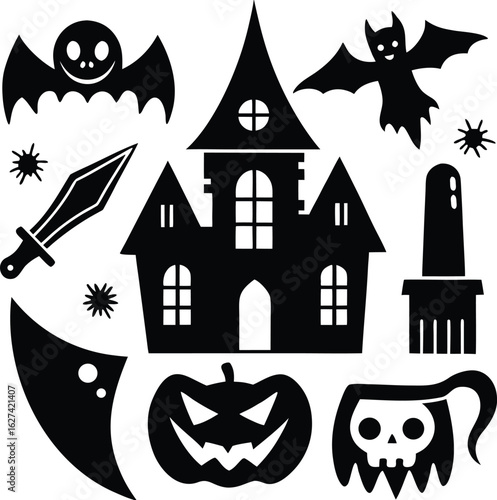 Haunted House Halloween Night Silhouette Collection