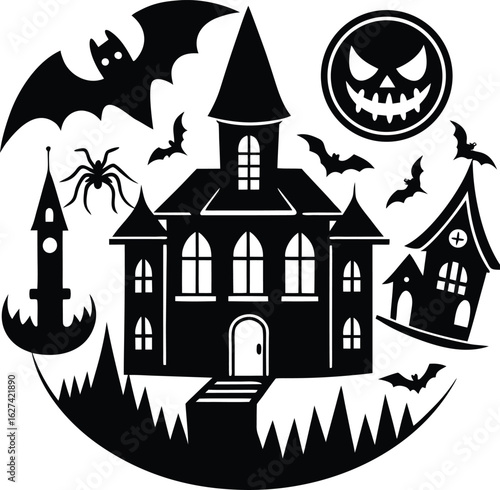 Haunted House Halloween Night Silhouette Collection
