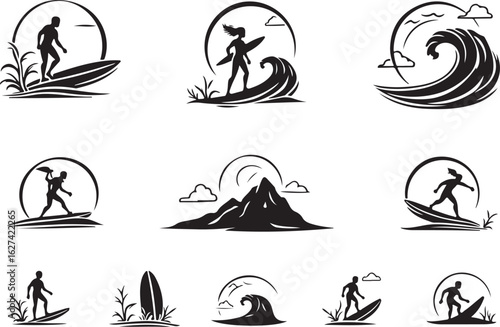 Dynamic surfers catch waves and conquer mountains in cool silhouette designs