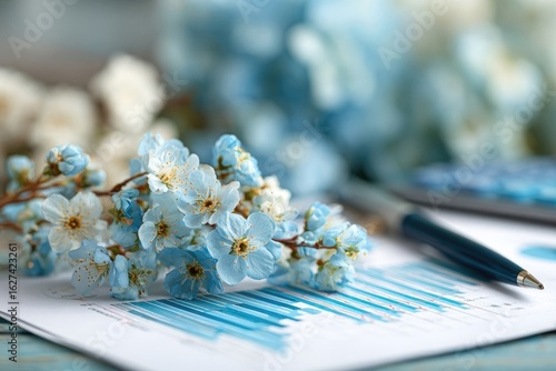 Wallpaper Mural Light blue flowers and charts Torontodigital.ca