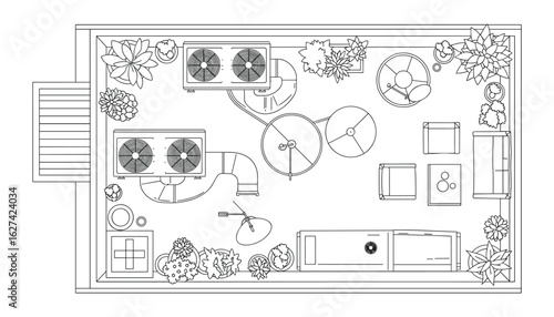 Top View Architectural Plan of a Modern Outdoor Kitchen and Patio Design Layout