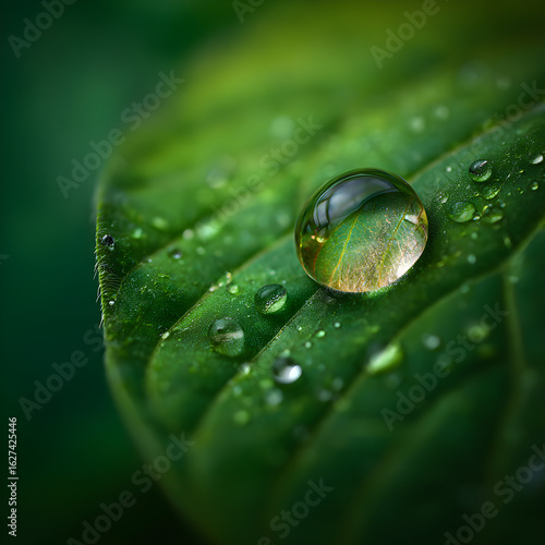 Nature's Intricate Details: Capturing the Beauty of a Single Raindrop on a Leaf Under Close Observation