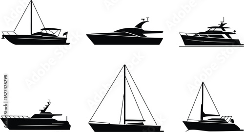 Silhouettes of various boats