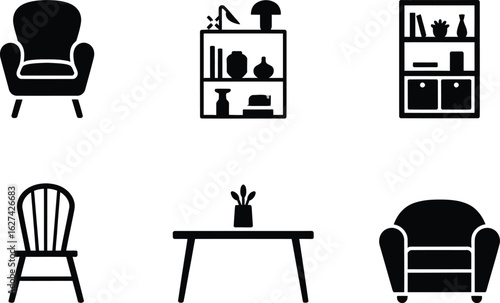 Furniture icons black and white