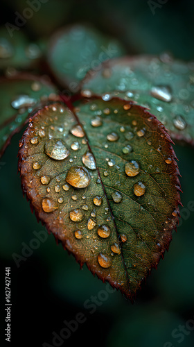 Nature's Intricate Details: Capturing the Beauty of a Single Raindrop on a Leaf Under Close Observation
