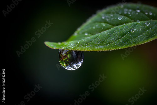 Nature's Intricate Details: Capturing the Beauty of a Single Raindrop on a Leaf Under Close Observation