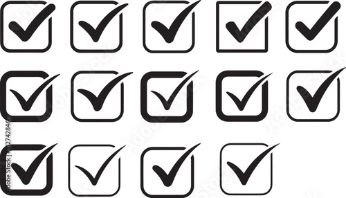 Multiple hand drawn checkmarks in boxes on white background