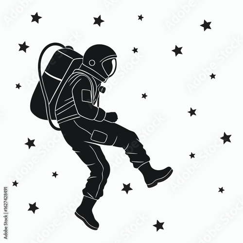 Astronaut floating in space silhouette
