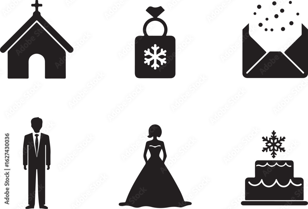 Fototapeta premium Wedding icons for invitations, ceremony, celebration, and romance