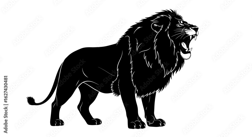 Fototapeta premium profile view of a majestic roaring lion, powerful silhouette isolated on transparent background, perfect for logo or design