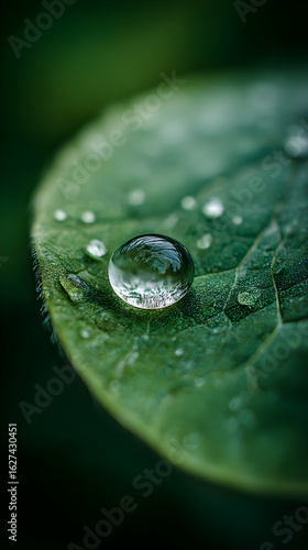 Nature's Intricate Details: Capturing the Beauty of a Single Raindrop on a Leaf Under Close Observation