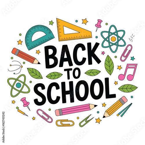 Back to school with study elements on white background