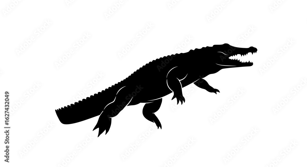 Obraz premium side profile of a powerful crocodile silhouette, isolated on transparent background: perfect for logos, branding, and wildlife designs