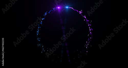 Spinning Particles Ring Trail. Glitter Particle Moving On Black Background. Shining Glitter Flicking Trail for Awards, Anniversary, New Year, Christmas, and Festival.