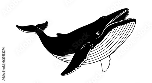 dynamic silhouette of a humpback whale breaching, isolated on transparent background: a bold vector illustration for marine life designs