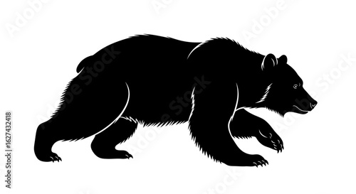 side profile of a majestic grizzly bear, powerful silhouette isolated on transparent background, perfect for logo design or wildlife illustration
