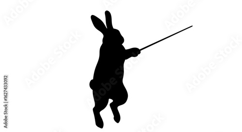 dynamic silhouette of a rabbit conducting an orchestra: isolated on transparent background, perfect for music themed designs