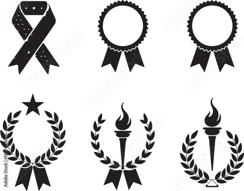 Celebrate achievement with award ribbons, laurels, and torch icons