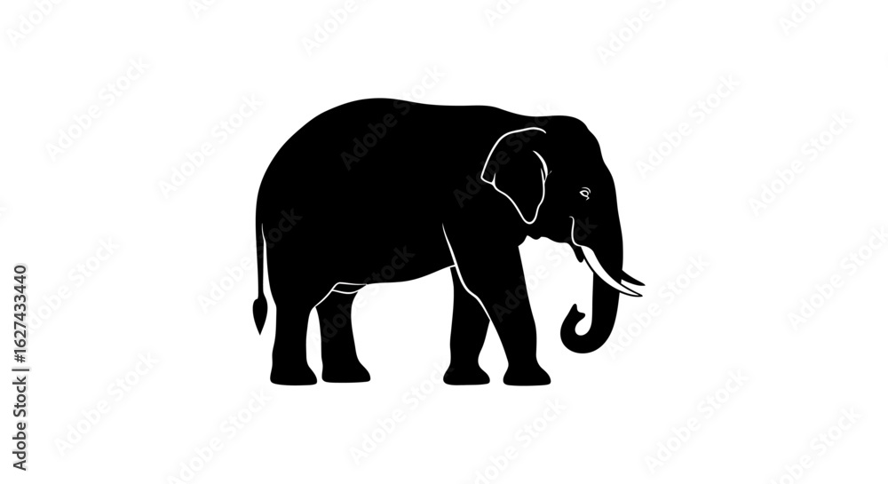 Fototapeta premium profile view of a majestic asian elephant silhouette, isolated on a transparent background – perfect for logos, branding, and design projects