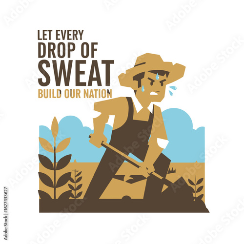 Conceptual illustration of a hardworking farmer whose labor contributes to national development.
