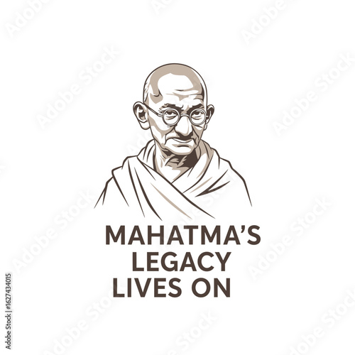 A sepia-toned line art portrait of Mahatma Gandhi celebrating his lasting influence and legacy.