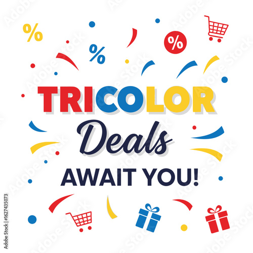 Festive tricolor deals and sale celebration announcement with confetti