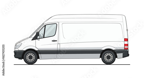 White commercial cargo van side view. Vector illustration template for corporate branding and advertising mockup.