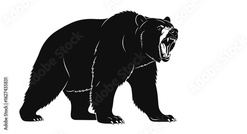 powerful grizzly bear silhouette: a side profile illustration isolated on transparent background, perfect for logos, branding, and wild animal designs.