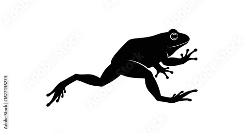 side profile silhouette of a leaping frog, isolated on transparent background: a bold vector graphic for design projects