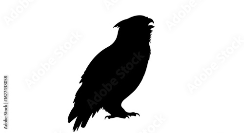 majestic profile of a hooting owl: a striking black silhouette isolated on a transparent background, perfect for logos, prints, and designs.