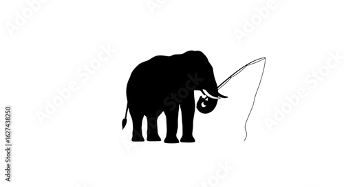 silhouette of an elephant patiently fishing: a unique vector illustration isolated on a transparent background, perfect for branding and design projects.