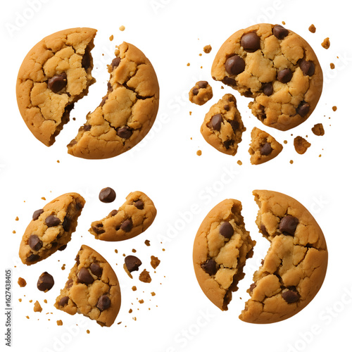 Delicious chocolate chip cookies breaking apart showing delicious crumbles