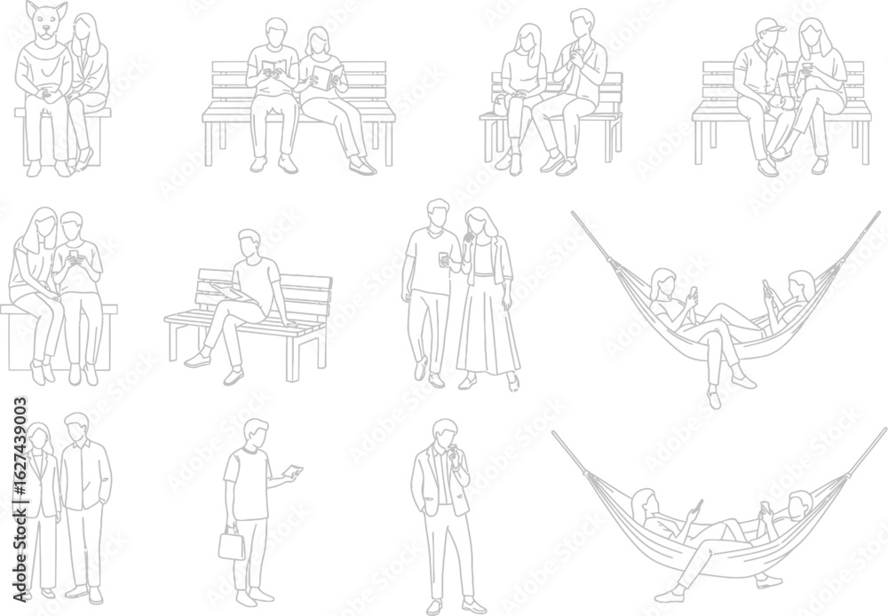 Obraz premium Collection of intricate line art illustrations depicting ancient egyptian figures and hieroglyphic symbols in a stylized artistic representation